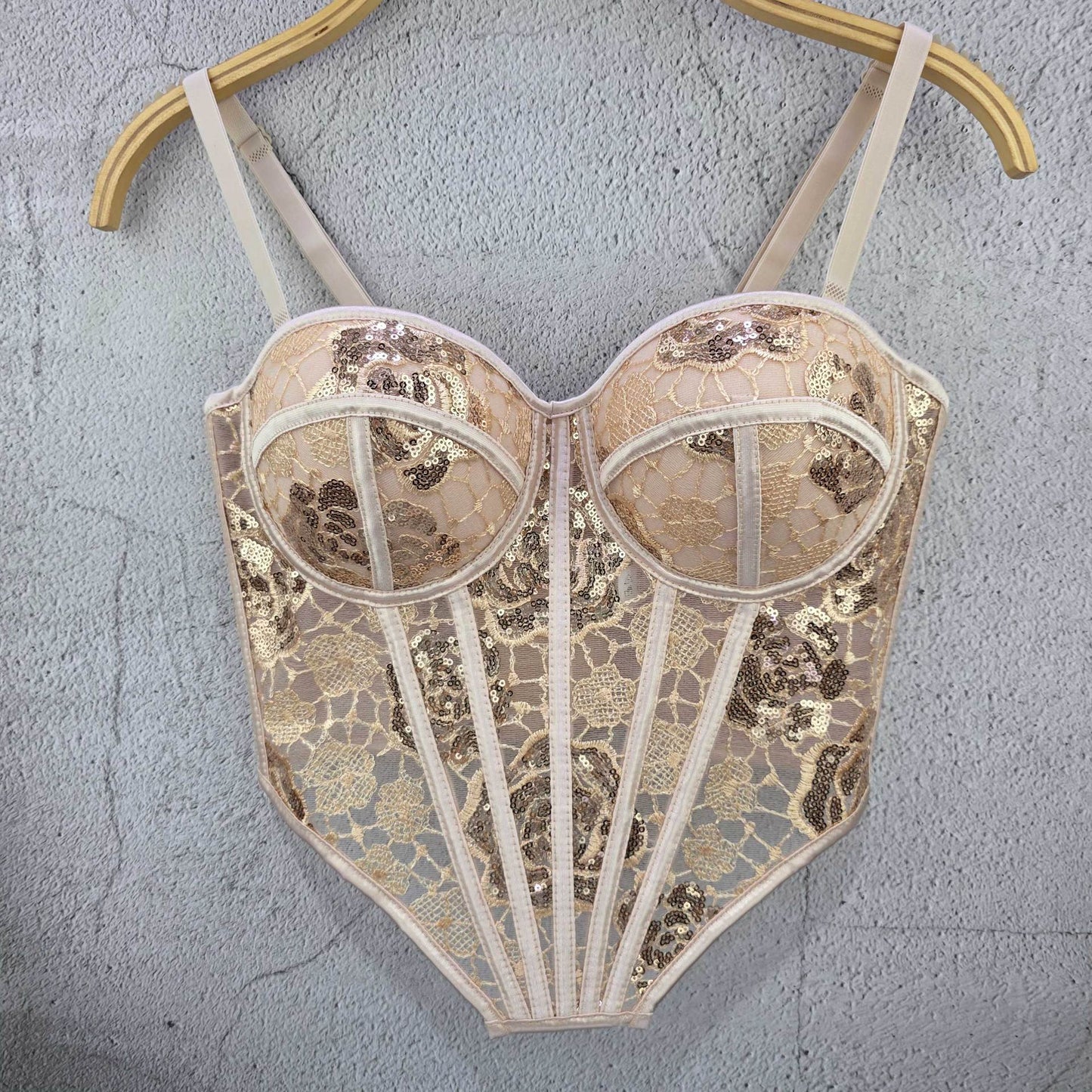 FREEDOMBEAUTY | North American flower new sexy tie-dye printed fish bone bra European and American cross-border sequins with high-end external wear hanging