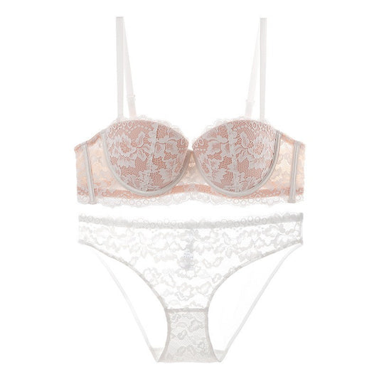 FREEDOMBEAUTY | French underwear sexy half cup non-slip lace underwear strapless push upbreasts show big collection breast bra set