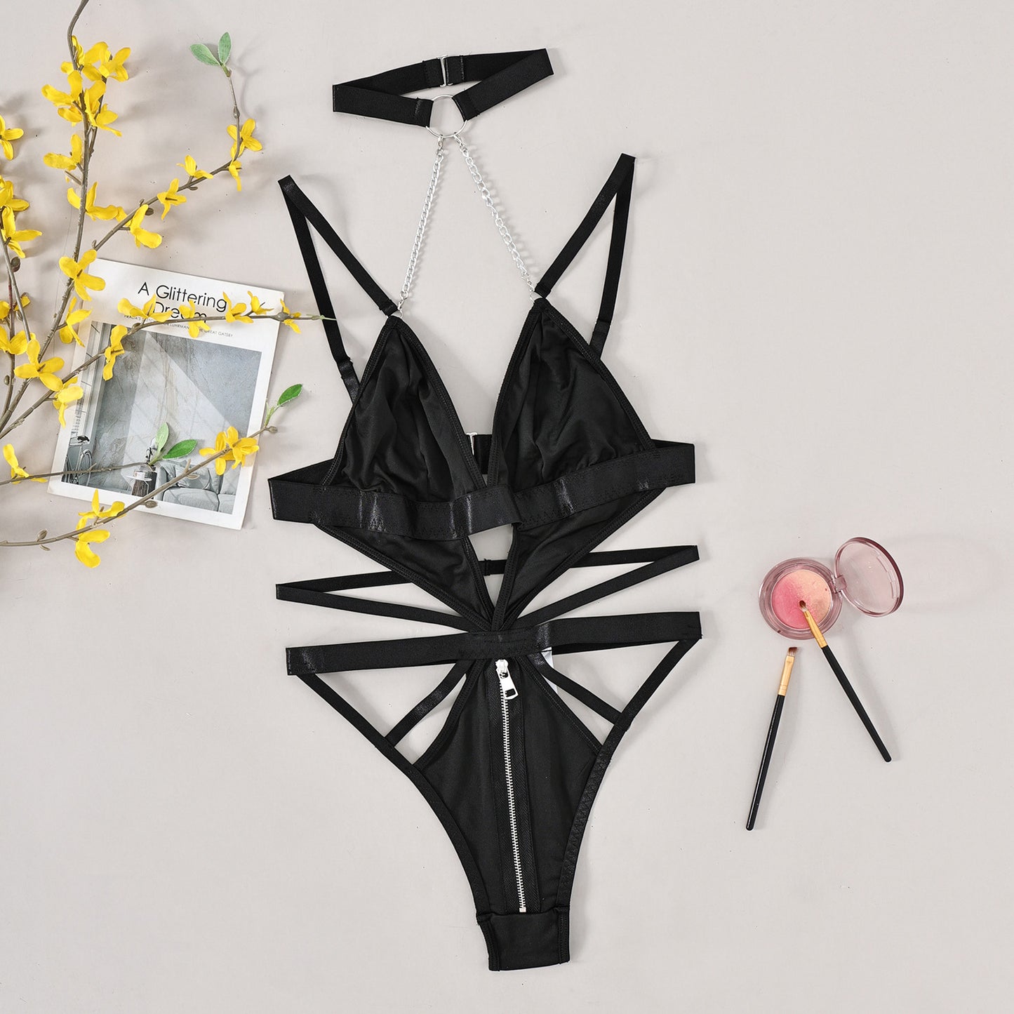Freedombeauty | Popular Sex Metal Chain Collar Sexy Nightclub Uniform Seduction  bodysuit 26998
