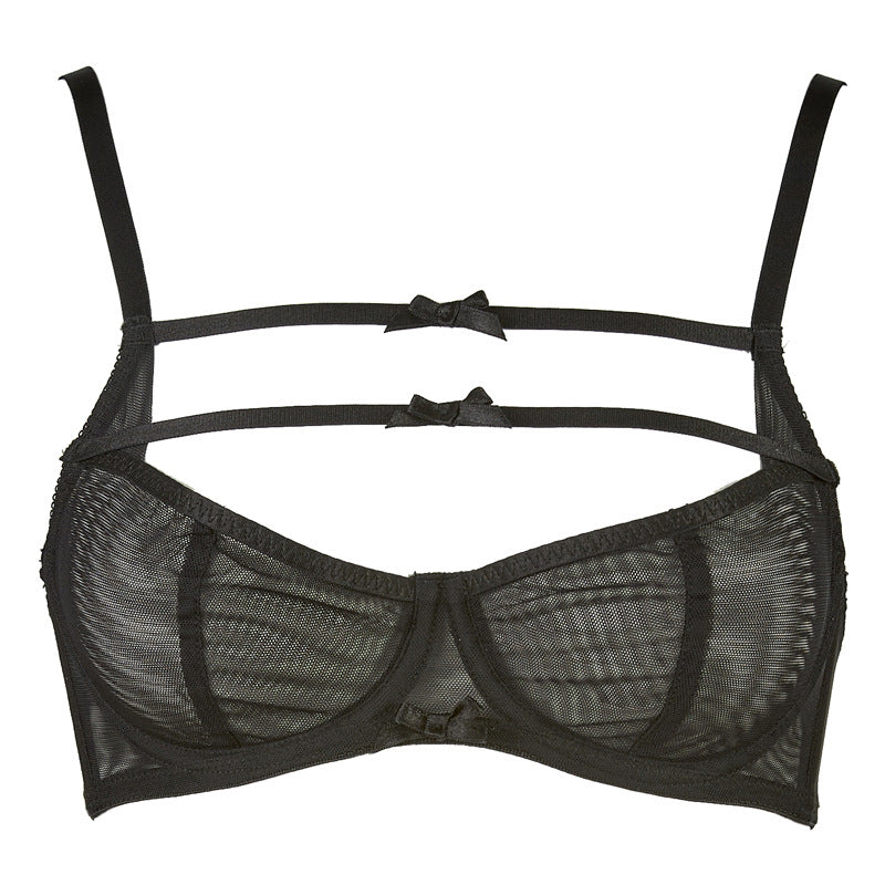 Freedombeauty | FQ2690 black sexy inside and outside tube top small breasts gather thin ap underwear panty set tulle babes