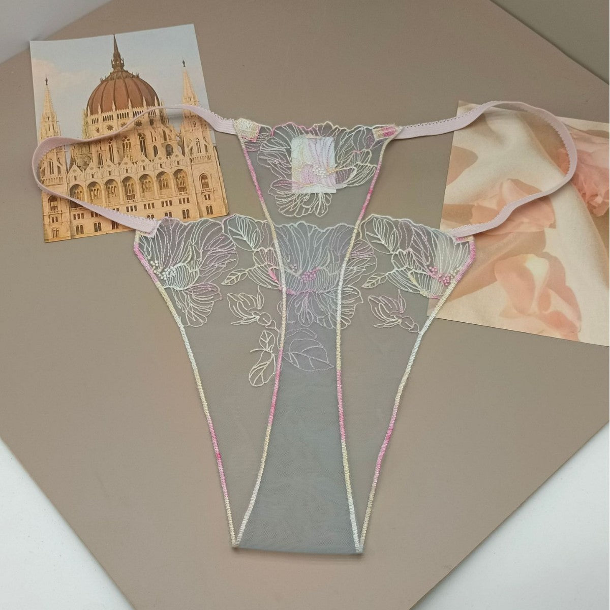 FREEDOMBEAUTY | Sexy breathable hollow women's sex thong transparent light mesh embroidery flower embroidery cross-border