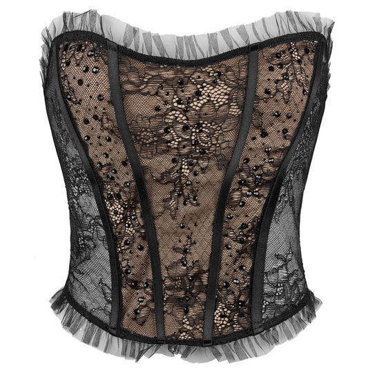 Freedombeauty | FQ2941 Hot Diamond Lace Fishbone Bust Wearing Waist Girdle Double Layer Three-breasted Lotus Leaf Mesh Edge No Chest Pad