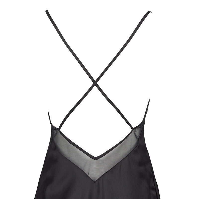 FREEDOMBEAUTY | FQ2721 Dimensional * Laser Embroidery Floral Sexy Suspender Nightdress Deep V Beautiful Back Dress Comfortable Slip Home Girl
