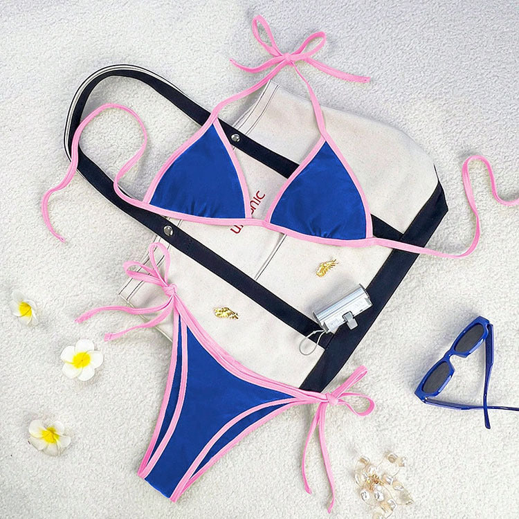 FREEDOMBEAUTY | Swimwear 2025 new European and American color matching lace-up split swimsuit women's beach hot spring swimwear wholesale