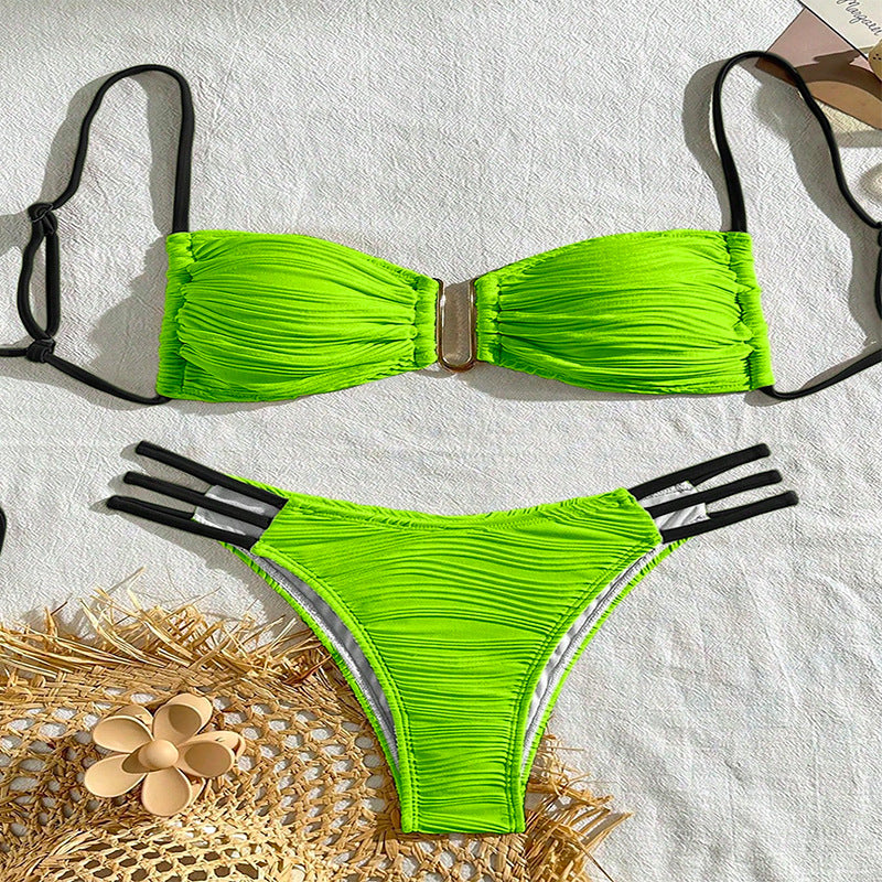 FREEDOMBEAUTY | 2025 new European and American color matching sexy lace-up bikini swimsuit women's three-point beach hot spring swimsuit