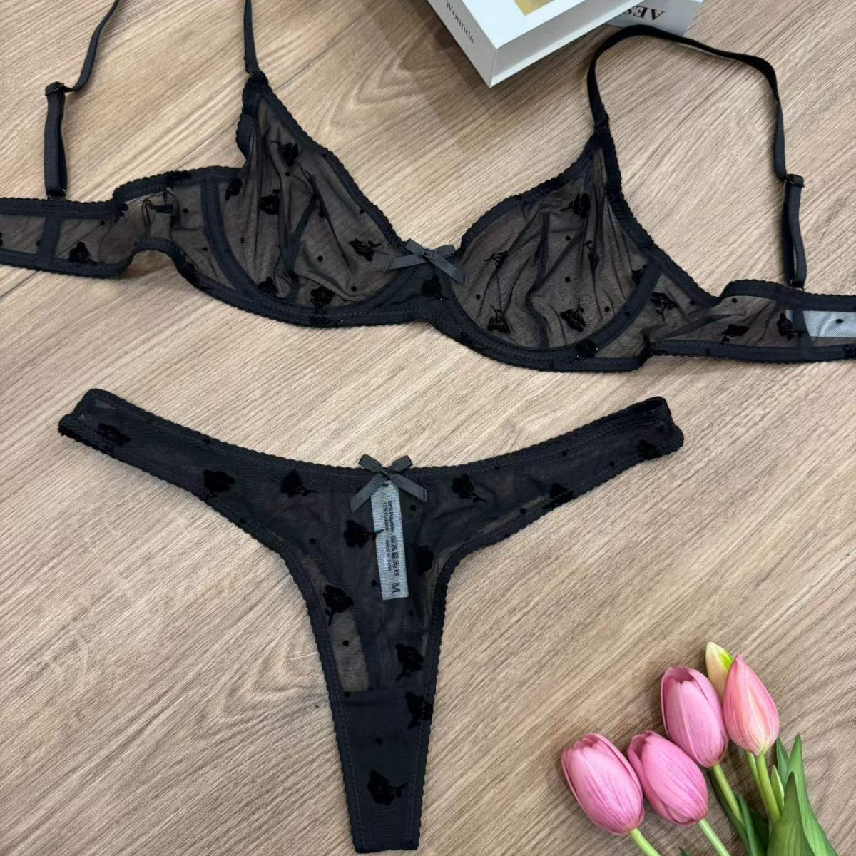 FREEDOMBEAUTY | Sexy lingerie thin flocking embroidered French underwear big breasts small gathering bra set Sexy Bra