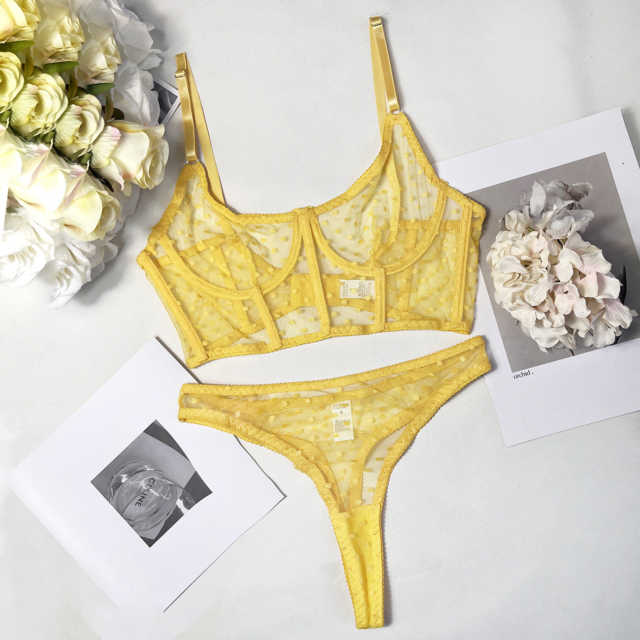 freedombeauty|Hot-selling lingerie sexy perspective fishbone 2-piece kit