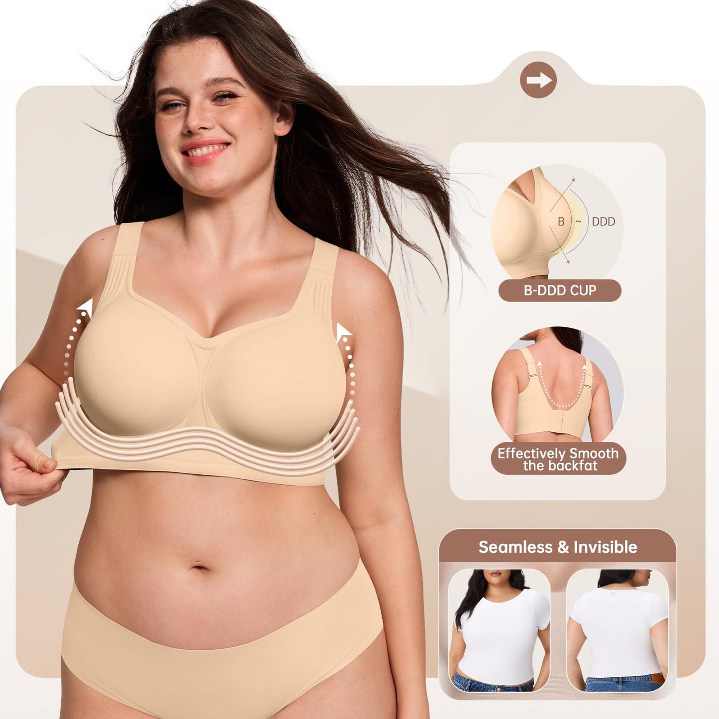 FREEDOMBEAUTY | Export Soft Support Large Bust Bra for Women, Seamless, Thin, Wireless, Push-Up Comfortable Full-Size Girl Jelly Bra
