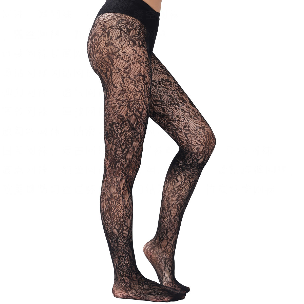 FREEDOMBEAUTY | Sex stockings Cross-border foreign trade European and American plant flower pattern stockings Bottom socks Thin hollow jacquard mesh socks