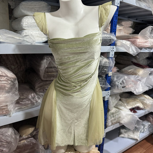 FREEDOMBEAUTY | 8012 New Sexy Women's Velvet Zhao Ruth Same Mesh Ribbon Dress Dress Pajamas