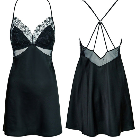 FREEDOMBEAUTY | FQ2862 Love Embroidery Cross-Ribbon Satin French Nightdress Pure Desire Homewear Sexy Suspender Skirt Cross-Border Summer