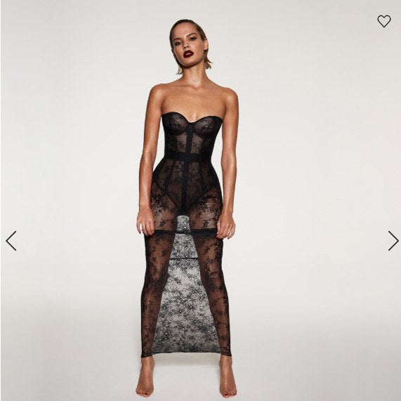 FREEDOMBEAUTY | FQ2966 SKIMS Kardashian fishbone jacket backup lace perspective dress babes sexy cross-border