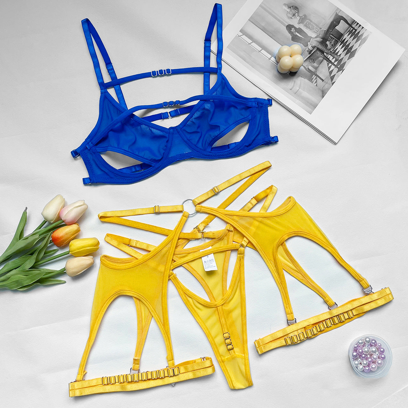 freedombeauty|Summer hot-selling lingerie sexy contrasting mesh steel ring mesh perspective kit