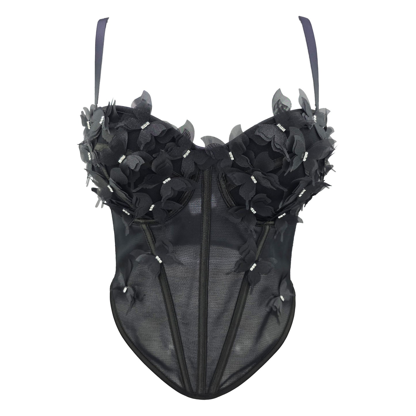 FREEDOMBEAUTY | Cross-border European and American new three-dimensional flower butterfly sling vest top slim-fitting pure desire wind sexy fish bone chest