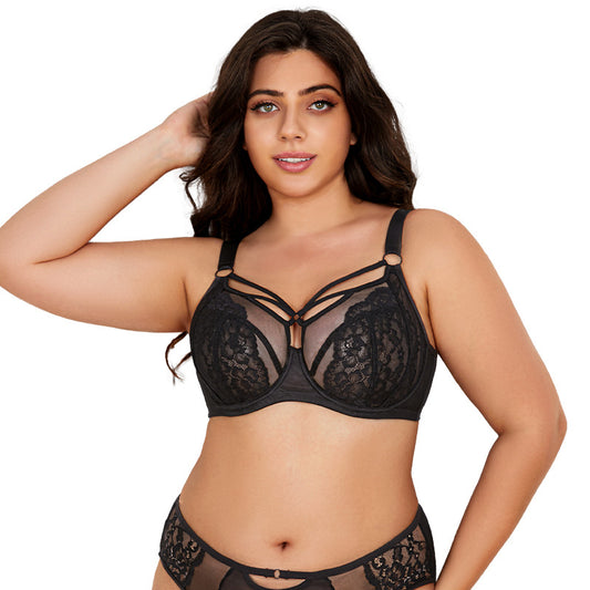 Freedombeauty | Large size underwear women's big breasts show small lace anti-sagging gathering breathable thin full cup fat MM bra women