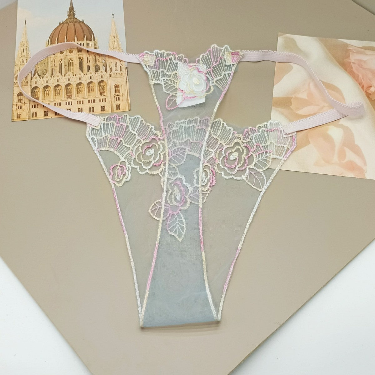 FREEDOMBEAUTY | Sexy hollow women's lace perspective t-pants thong panties mesh embroidery three-color cross-border