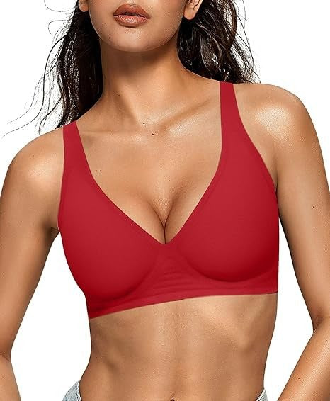 FREEDOMBEAUTY |OEAK Womens Deep V Bras Wireless Comfortable Bra Supportive