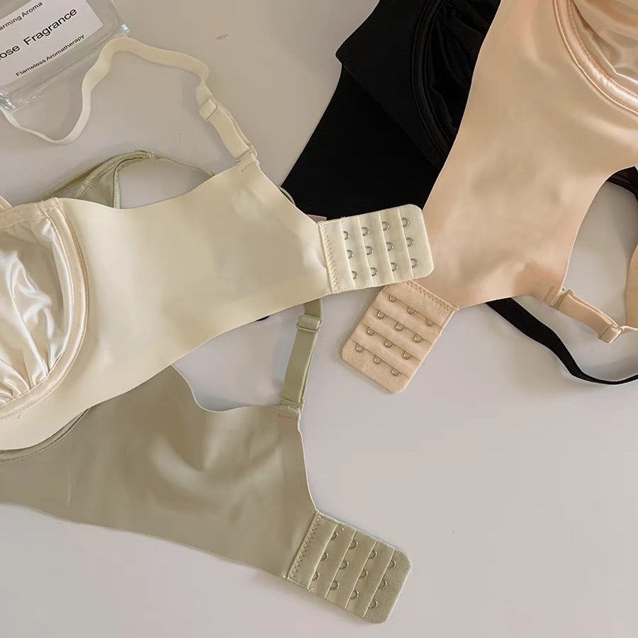 Freedombeauty | Sexy French Satin Traceless Underwear Thin Big Breasts Showing Small Rabbit Ears Cup Soft Steel Rim Breathable Upper Support Bra Women