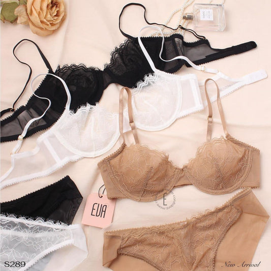FREEDOMBEAUTY | French lace underwear sexy ultra-thin embroidery big breasts show small gathering bra cross-border European and American steel tray bra set