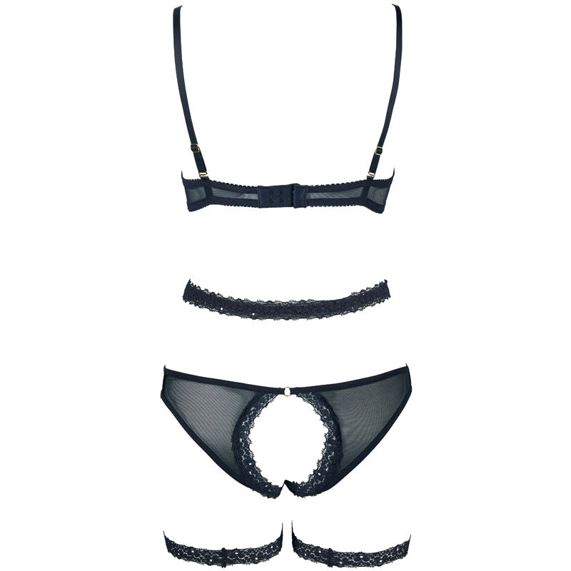 FREEDOMBEAUTY | FQ2823M203 sponge steel tray lace edge breast bra low waist open gear hip seduction T pants women's garter belt
