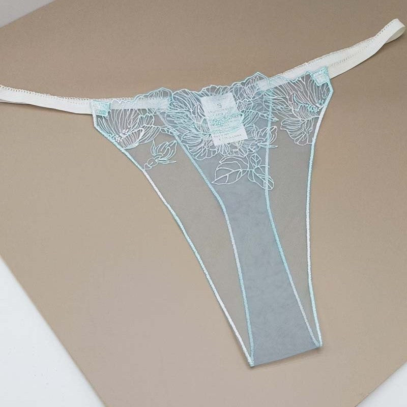 FREEDOMBEAUTY | Sexy breathable hollow women's sex thong transparent light mesh embroidery flower embroidery cross-border