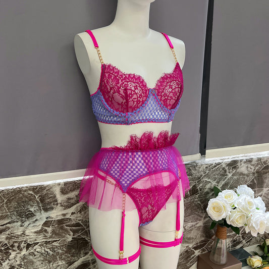 freedombeauty|High-end quality chain women's lace eyelash stitching sexy underwear kit