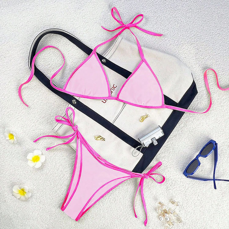 FREEDOMBEAUTY | Swimwear 2025 new European and American color matching lace-up split swimsuit women's beach hot spring swimwear wholesale