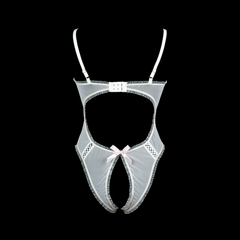 FREEDOMBEAUTY | FQ2817 fungus root steel tray lace mesh yarn free open file women's sex onesie cross-border sexy European and American