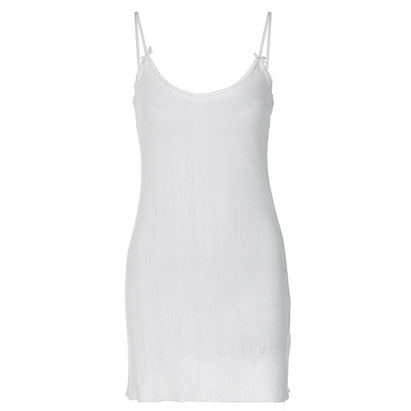 FREEDOMBEAUTY | 2024 Summer New Pure Lust Spice Girl Lace Bow Suspender Tank Skirt Women's Sexy Halter Butt Wrap Skirt