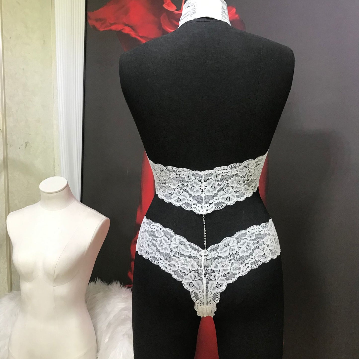 FREEDOMBEAUTY | FQ2294 neck lace removable rhinestone sexy women's onesie white cross-border European and American teddy