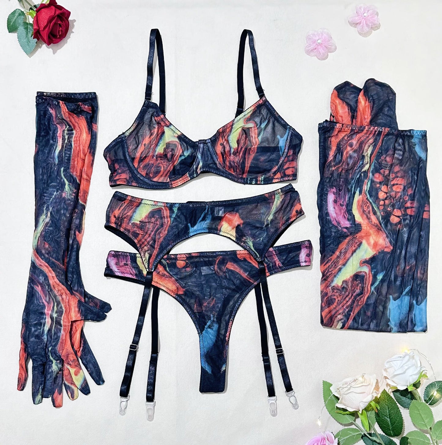 FREEDOMBEAUTY | Hot Sale Fashion Classic Erotic Lingerie Set Sexy Printed Steel Rim Gathering Bust Bra