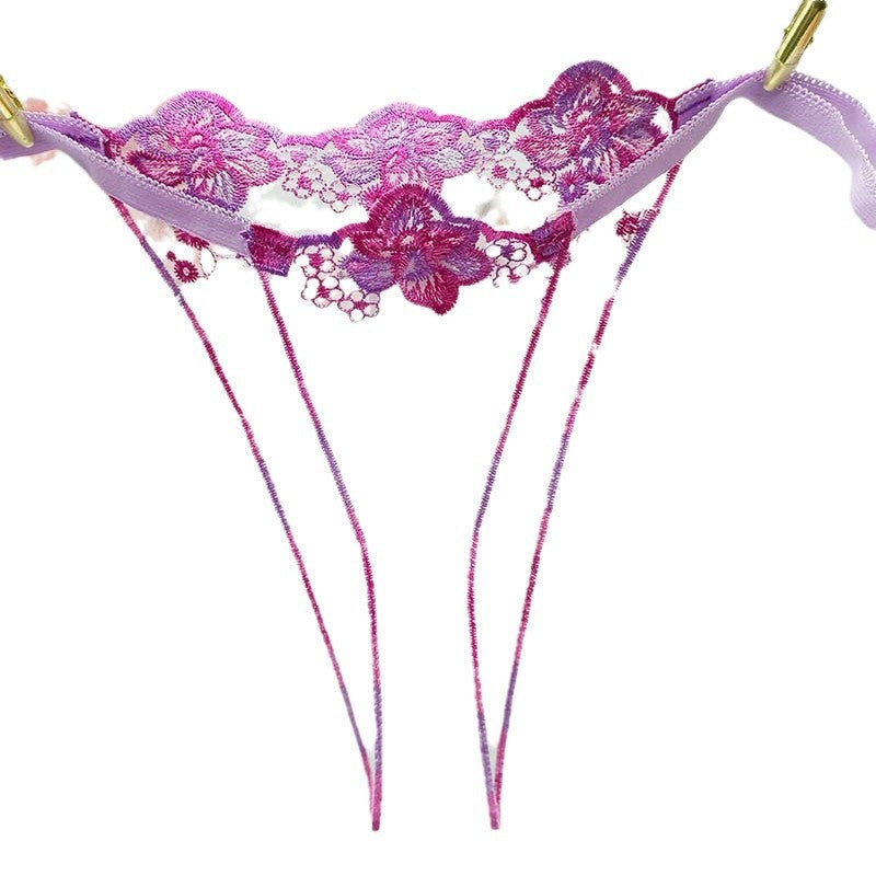 FREEDOMBEAUTY | Embroidery sexy flower women's perspective lace seduction lingerie panties thong cross-border combination