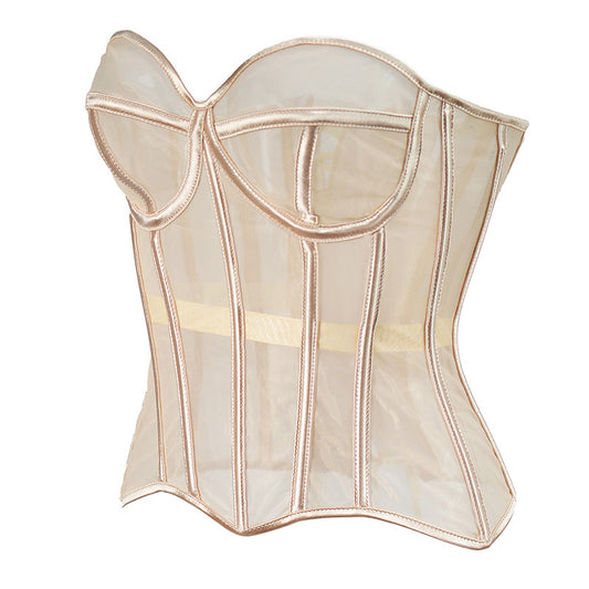 Freedombeauty |  Early Spring Perspective Mesh Thin Shape Corset Women's Sexy Underwear Outer Tie T1077
