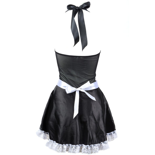 FREEDOMBEAUTY | FQ2790 Satin sponge pad lace neck maid uniform seduction midnight charm passion waiter outfit