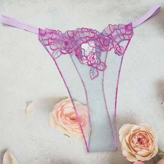 FREEDOMBEAUTY | Sexy hollow women's lace perspective t-pants thong panties mesh embroidery three-color cross-border