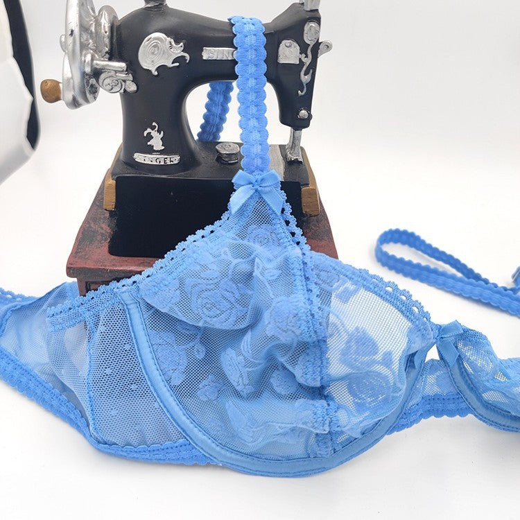Freedombeauty | Sexy lingerie hollow lace ultra-thin breathable big chest small French bra set