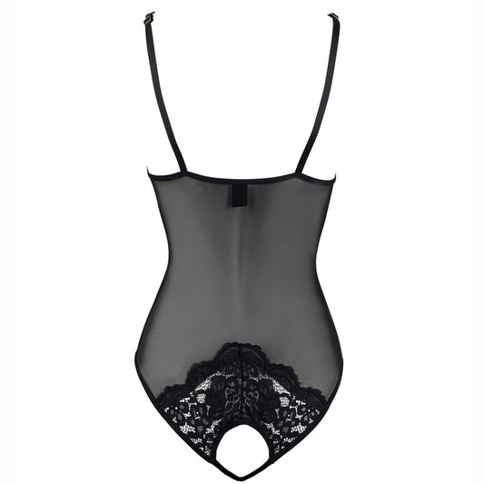 FREEDOMBEAUT | FQ2696 Dew half milk lace see-through mesh yarn with steel ring onesie hollow black seduction lingerie women