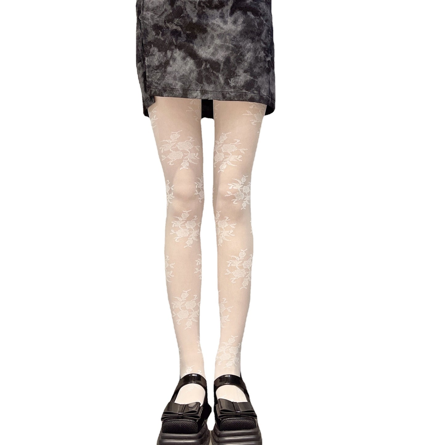 FREEDOMBEAUTY | New stockings women's retro court style dark sweet roses milk white stockings anti-hook bottom pantyhose