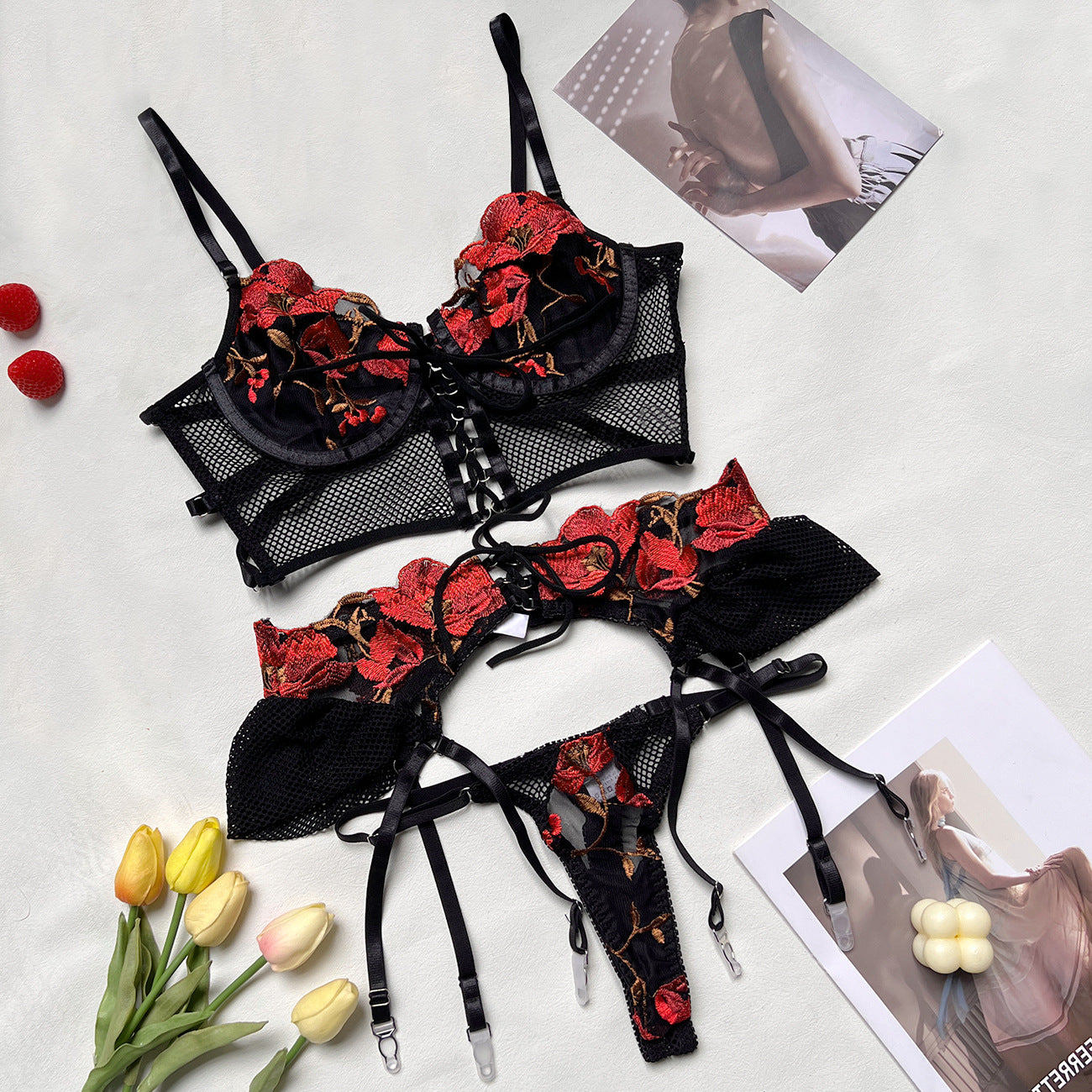 freedombeauty|Russian new multi-color embroidery sexy high-quality erotic women's underwear lace bra panty set