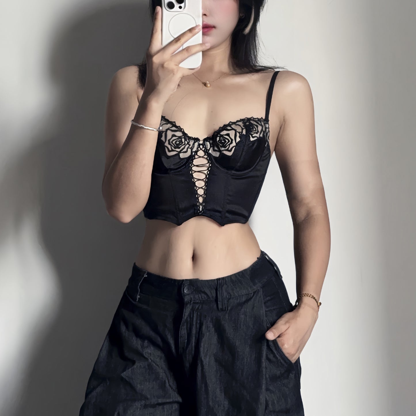 FREEDOMBEAUTY | Retro rose fish bone bra vest European and American waist underwear shaping gathering French long thin bra set women