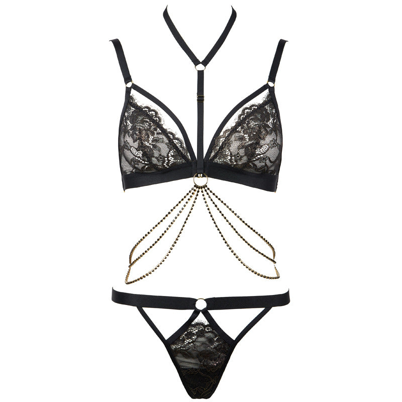 Freedombeauty | FQ2788 Steelless Triangle Cup Ultra-thin Gold Silk Eyelashes Lace Neck Drill Low Waist T Pants Women's High Quality Underwear