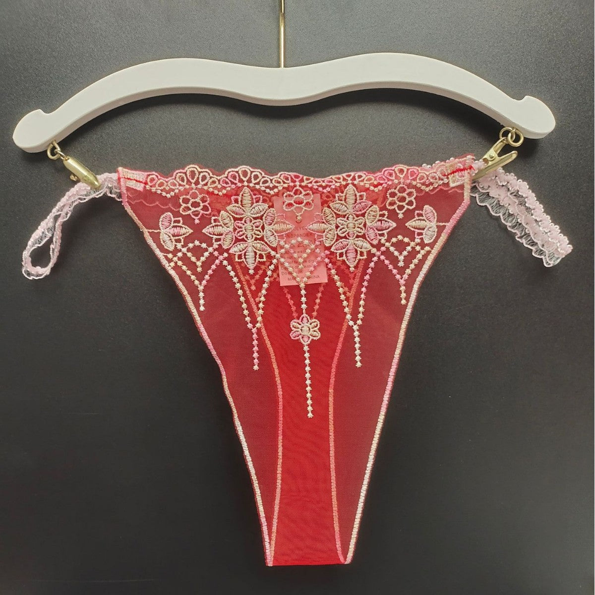 FREEDOMBEAUTY | Sexy transparent red mesh embroidered women's thong three-color matching lace lace crotchless light