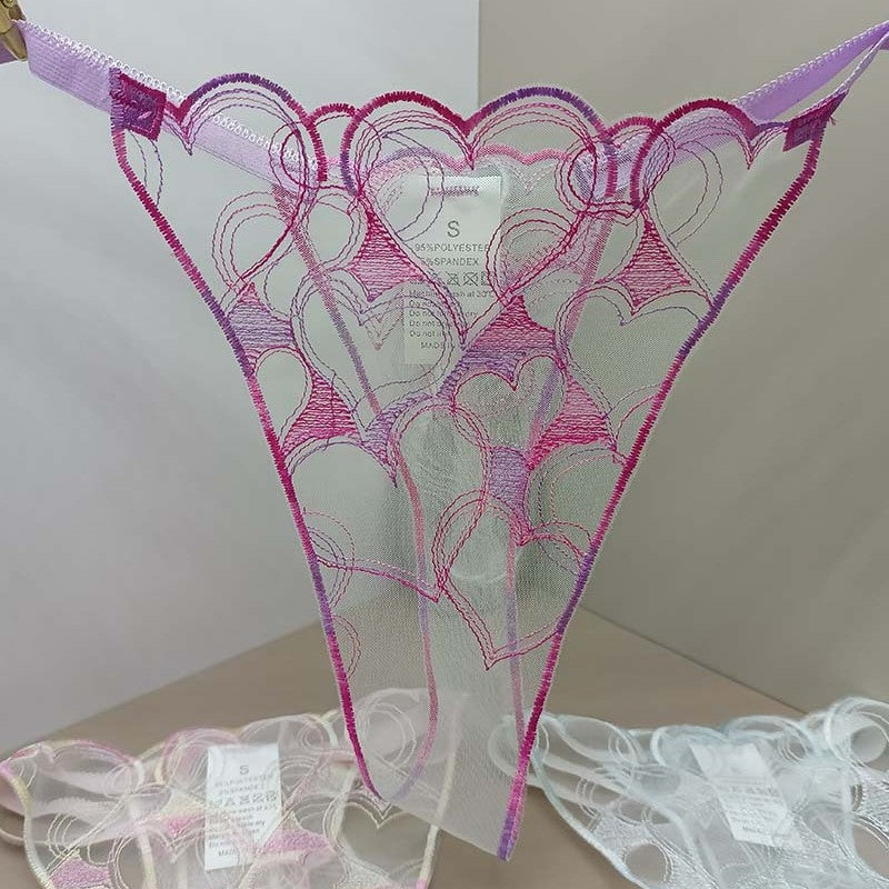 FREEDOMBEAUTY | Three-piece perspective mesh embroidery sexy lace sex thong panties love wrap embroidery cross-border