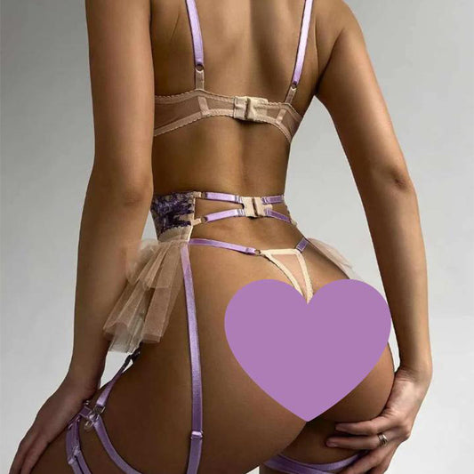 FREEDOMBEAUTY |Нижнее белье heavy industry embroidered lingerie women's fluffy small skirt three-piece set