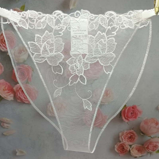 FREEDOMBEAUTY | Hollow-out sexy seduction women's briefs mesh triangle lace breathable sex perspective embroidered thong cross-border