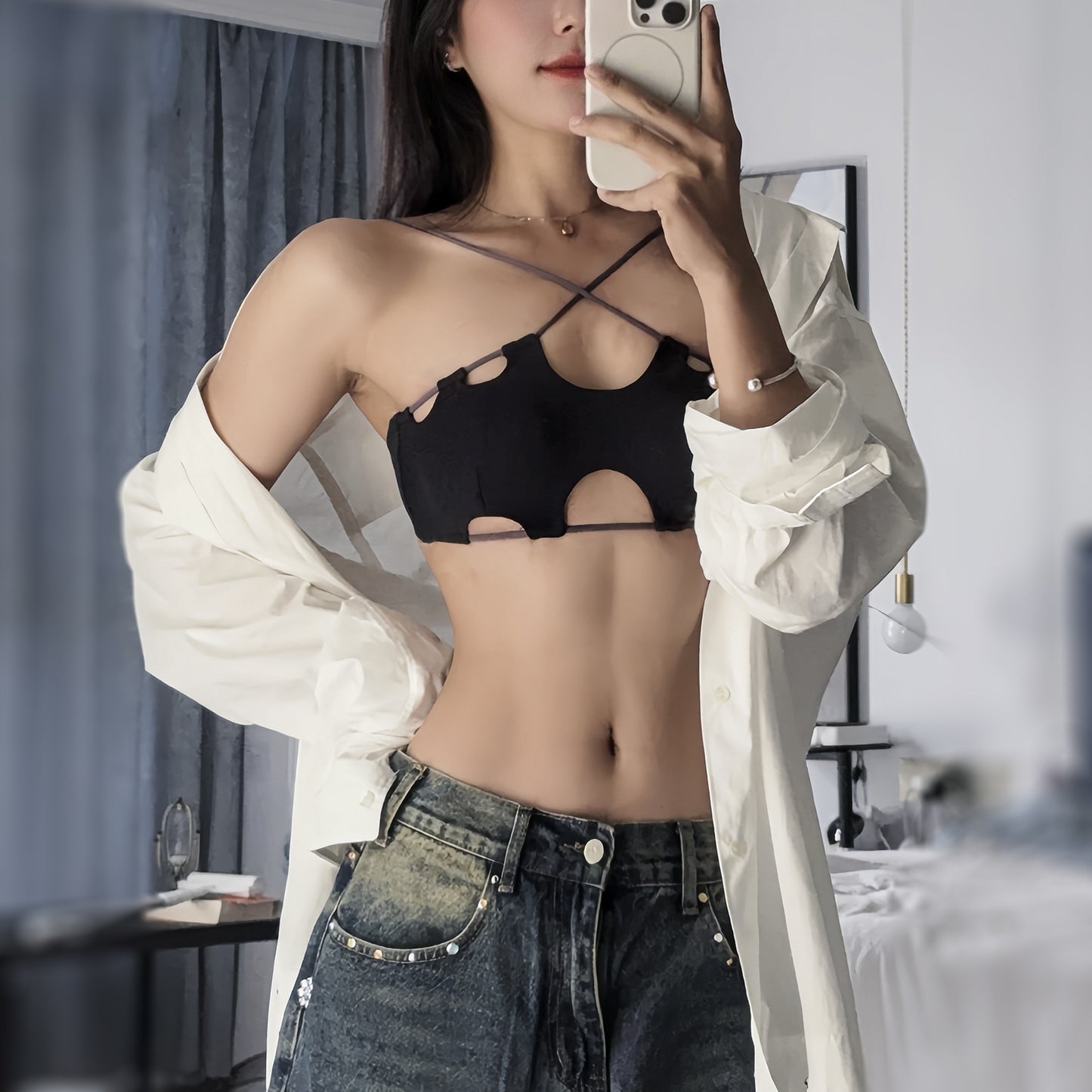 FREEDOMBEAUTY | Traceless neck cross small chest tube top underwear women's no steel ring breathable bra cover bikini swimsuit gathers thin styles