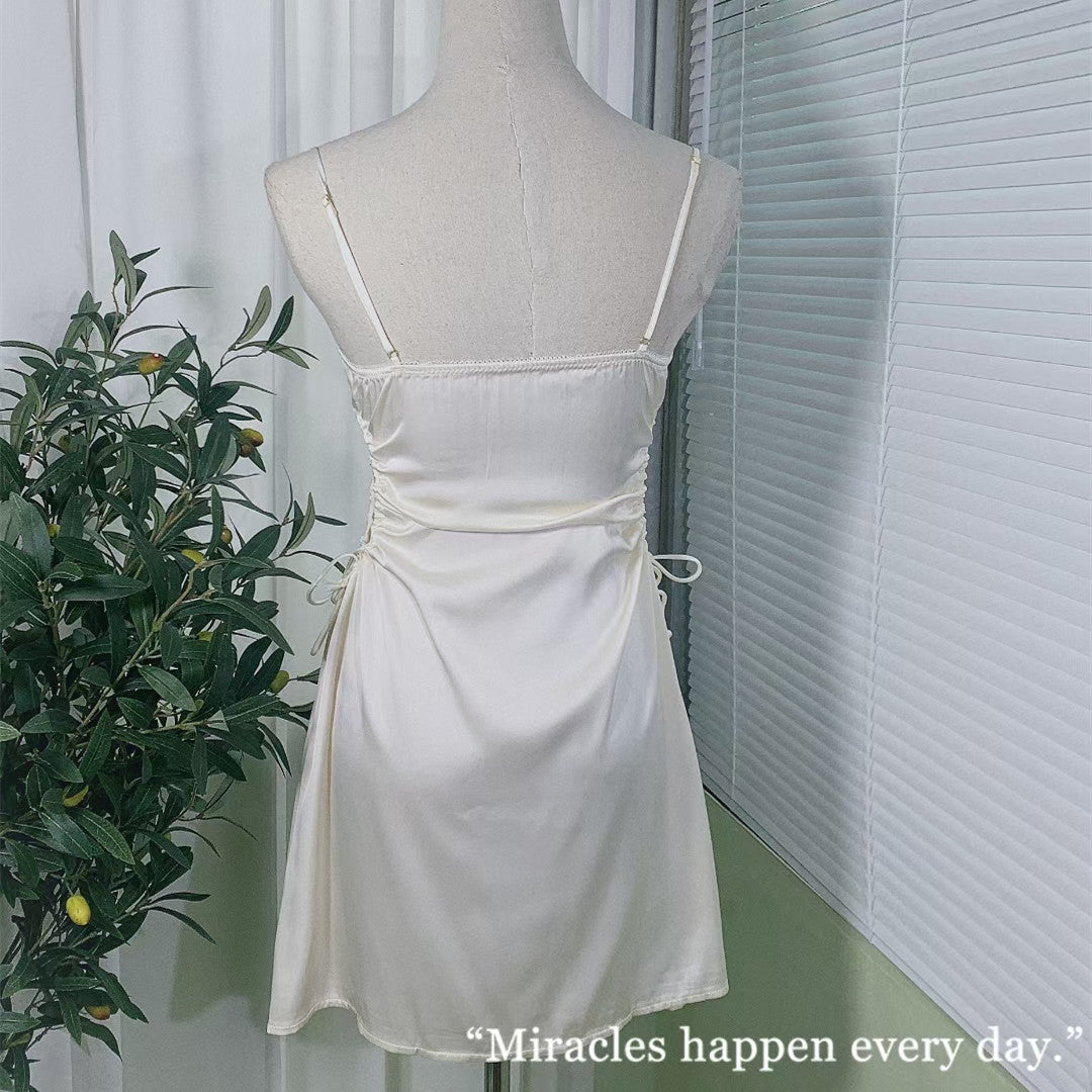 Freedombeauty | Sexy sex nightdress solid color elegant temptation cute drawstring hollow ice silk comfortable suspender pajamas single skirt