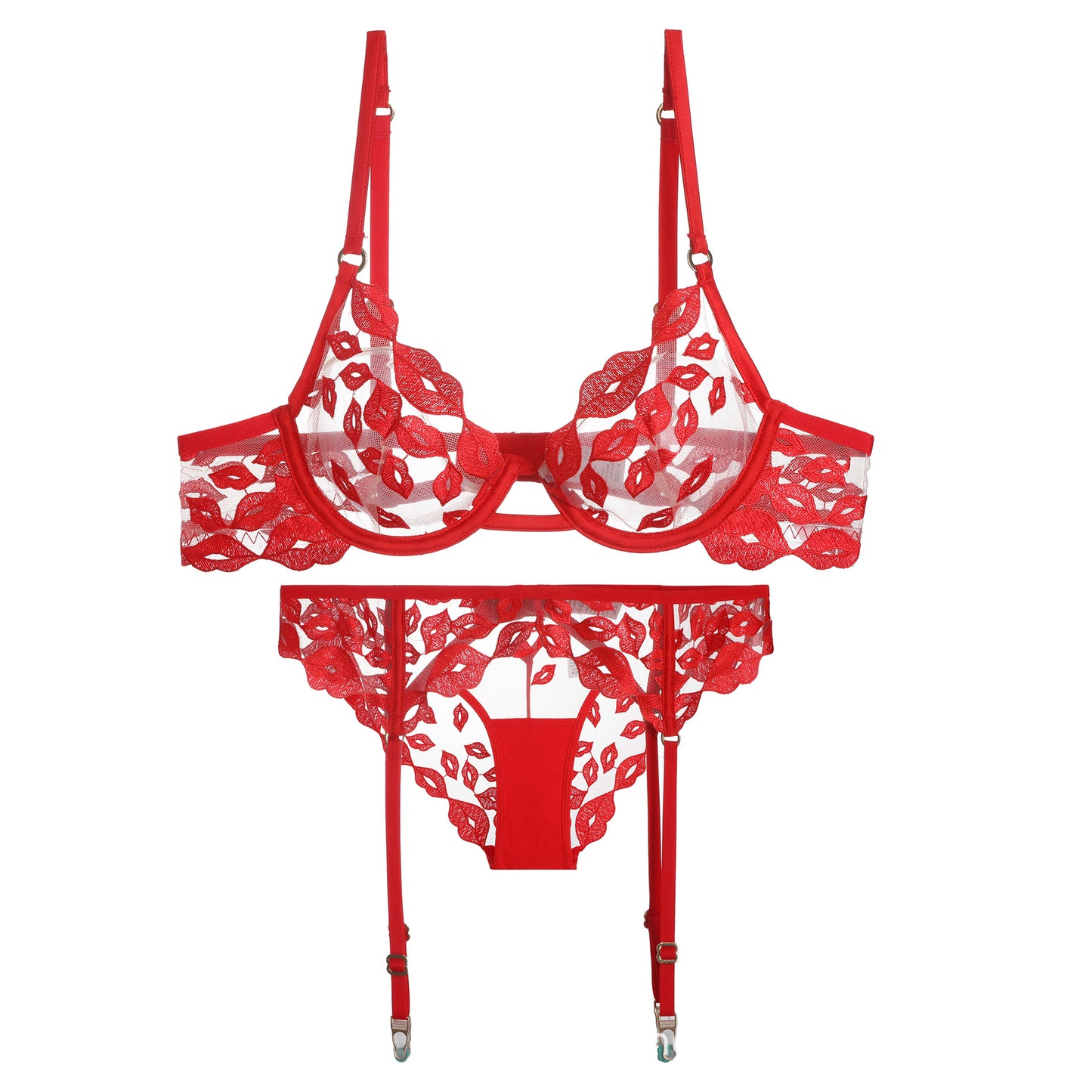 FREEDOMBEAUTY | New environmentally friendly recycled material European and American cross-border sexy bra women's suit red lip Valentine's Day underwear panties thong