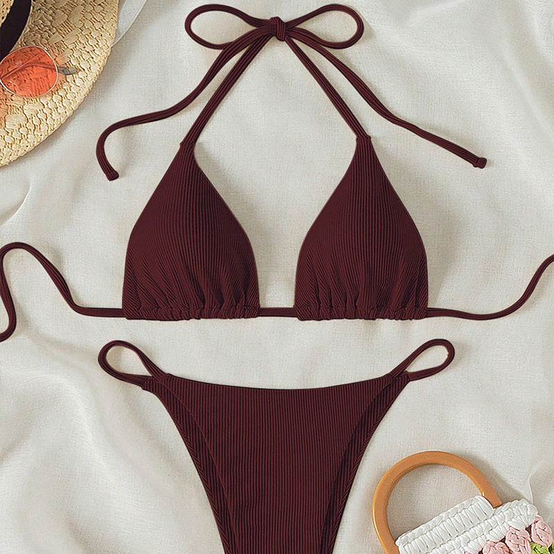 FREEDOMBEAUTY | Lace-up bikini swimsuit women 2025 new European and American sexy beach bikini hot spring swimsuit