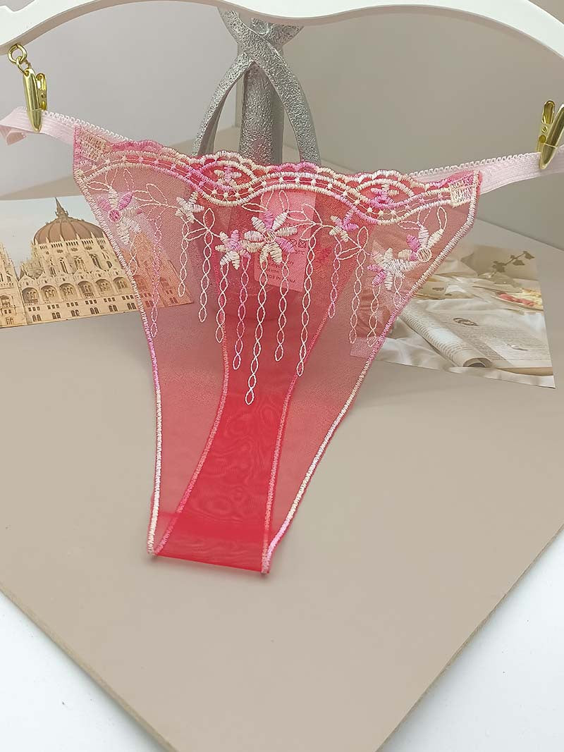 FREEDOMBEAUTY | Sexy low waist seduction lace perspective hollow women's thong transparent red mesh embroidery sexy cross-border